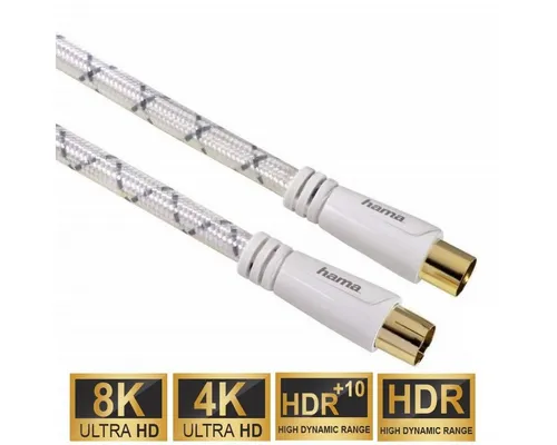 Hama HQ 1,5m Antennen-Kabel 120db Koaxial-Kabel Weiß Video-Kabel, Koaxial, Koaxial (150 cm), Koax-Kabel, 120 db, 4-Fach geschirmt, vergoldet, 1,5m, für TV LED etc