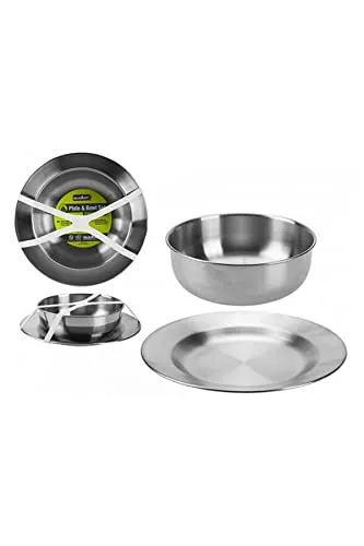 Summit Edelstahlteller und -schüssel, 2-teiliges Set für Camping, Outdoor, Wanderungen, Küche