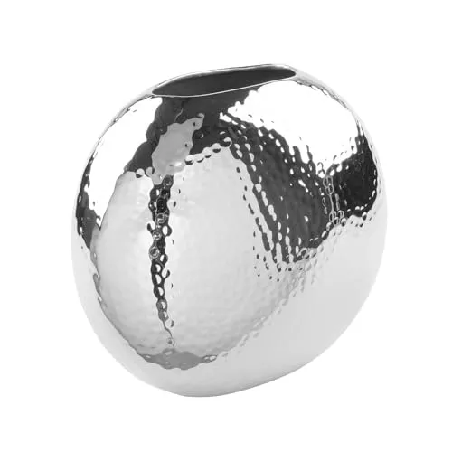 Fink Tischvase LUNA – Elegante Dekovase aus vernickeltem Eisen - Vase aus hochwertigem Eisen in silberfarben, ideal für stilvolle Dekoration. Mit länglicher Öffnung für kreative Blumenarrangements. Maße: 11,5 cm x 20 cm x 23 cm.