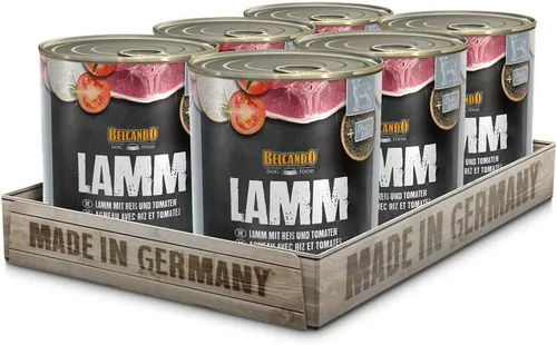 BELCANDO Super Premium Dose Lamm mit Reis & Tomate 6x800g | Hochwertiges Nassfutter für Hunde - Hundefutter: Hochwertiges Nassfutter mit stückiger Fleischqualität und wertvollem Distelöl, ideal für alle Rassen und ohne künstliche Zusätze.