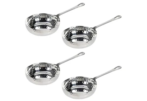 HAC24 Servierpfanne Edelstahl Mini Pfanne Gehämmert mit Stiel ø 11 cm, Edelstahl (4-tlg), Fassungsvermögen 260 ml