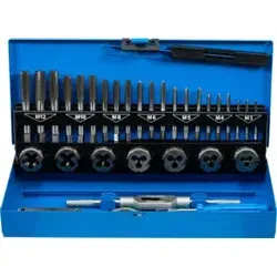 BGS 1925 Gewindeschneid-Satz 32-tlg. - Vielseitiger Gewindeschneider-Satz für metrische Gewinde M3-M12, inklusive hochwertiger HSS-G-Bohrer und praktischer Metallkassette für einfache Aufbewahrung.