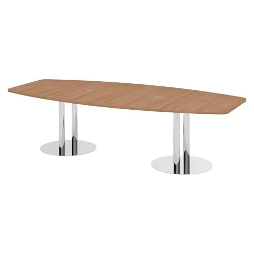 Bümö Konferenztisch oval 280x130 cm großer Besprechungstisch in Nuss, Besprechungstisch mit Chromsäulen, Meetingtisch für 10 Personen, XXL-Tisch für Besprechungsraum & Meeting