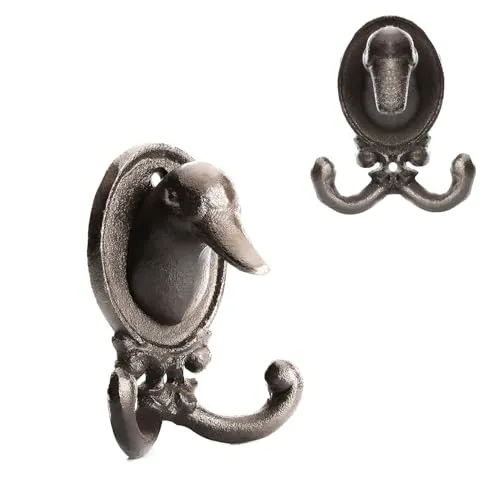 BigDean Garderobenhaken Ente aus robusten Gusseisen anthrazit (BxH) 8,5x10cm - Haken als Deko und Garderobe geeignet- Tierkopf Kleiderhaken massiv – Wandhaken vintage für Innen & Außen