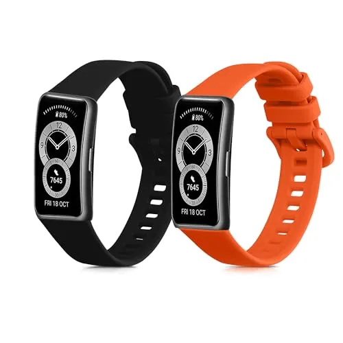 kwmobile 2x Uhrenarmband für Huawei Band 10/9 / 8 Armband - Fitnesstracker Band Set aus TPU Silikon - Ersatzarmband Smartwatch - Schwarz Orange