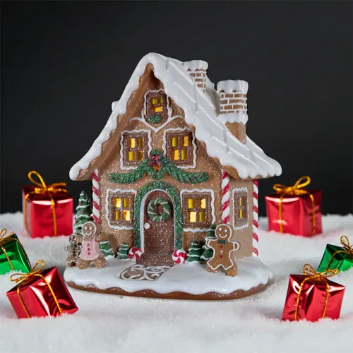 LED Lebkuchenhaus 24cm - Bunte Weihnachtsdeko für jedes Zimmer - Charmantes LED Lebkuchenhaus (24cm) zur festlichen Dekoration. Ideal für ein gemütliches Ambiente in jedem Raum, betrieben mit AAA-Batterien.