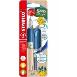 STABILO Füller EASYbirdy Timber in blau - ergonomisch für Linkshänder, individuell einstellbarer Federwinkel für sauberes Schreiben und modernes Design aus Ahornholz