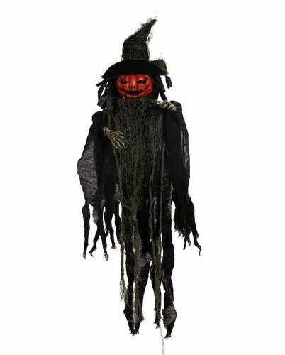 Horror-Shop Dekoobjekt Kürbis Vogelscheuche mit Fetzenkleid & Hexenhut al