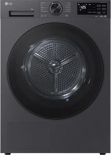 LG RT80X7B Wärmepumpentrockner 8kg mit Allergy Care Programm - Schwarz - Effizienter 8 kg Wärmepumpentrockner mit KI-gesteuerten Trocknungsprogrammen. Ideal für allergikerfreundliche Wäschepflege, mit automatischer Anpassung von Zeit und Temperatur.