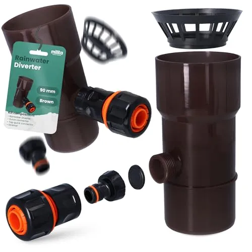 Millto™ Dachrinnenablauf für Regentonne DN Ø90 mm | Regenwasser Sammler Speedy mit Fallrohrfilter und Gartenschlauchanschluss