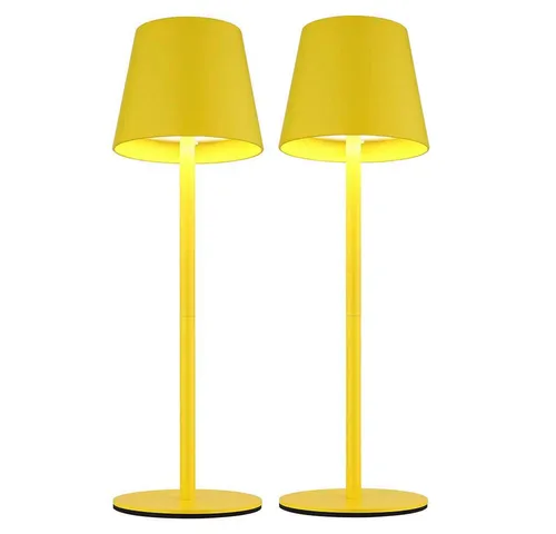 Akku Tischlampe mit Touchdimmer und Flaschenaufsatz, gelb, 2er Set - Moderne Tischleuchte mit stufenlosem Touchdimmer und drei Verwendungsmöglichkeiten: als Tischleuchte oder Flaschenaufsatz. IP54-Schutz für den Außenbereich, 200 Lumen LED, USB-C Aufladung.