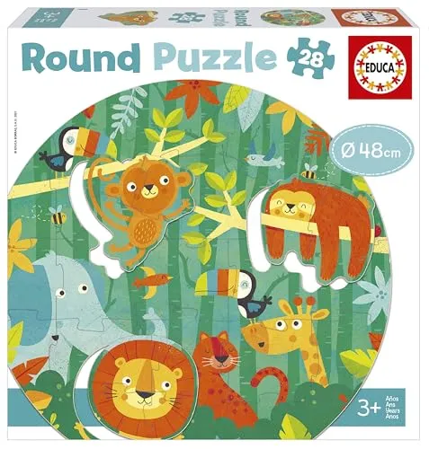 Educa - Dschungel, 28 Teile Rund-Puzzle für Kinder ab 3 Jahren, Tierpuzzle (18906)