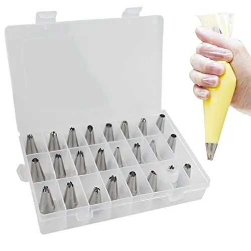 Stück Edelstahl nahtlos Spritztüllen-Set, Kuchen dekorieren Tipps, Professionelle große Spritztüllen, für Cupcakes und Backen (1 m, 2D, 2F, 4B, 6B, 1 A, D66 und 233, 234, 234 m) 24