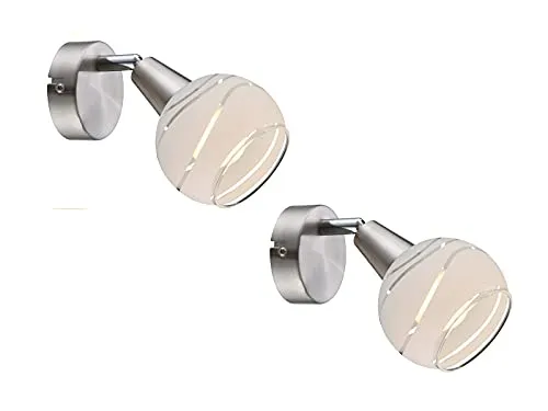 2er Set dekorative LED Wandleuchten ELLIOTT mit Glasschirm satiniert, Spot schwenkbar