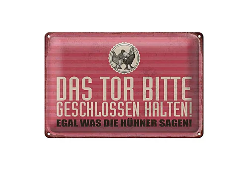 Roomando Metallschild Blechschild Hühnerstall 30x20cm Tor geschlossen halten Hühner