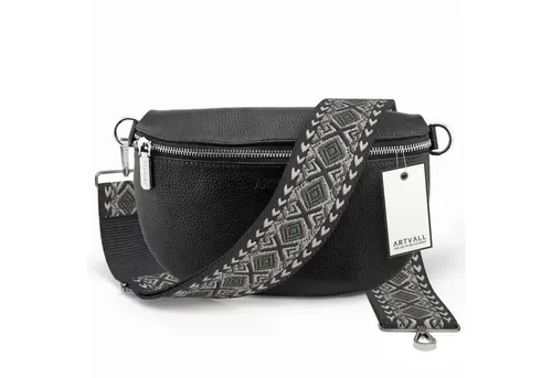 ARTVALL Umhängetasche Echtleder Handtasche Damen Brusttasche Schwarz (Tasche inkl. Taschenband), Bauchtasche Leder verstellbar mit Schultergurt Design breit hochwertig