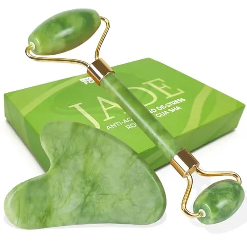 LAC FOR YOU Gua Sha Stein und Gesichtsroller - Jade Roller gesicht für Skincare Tools Gesichtsmassage | Face Massager Gesichtsstein