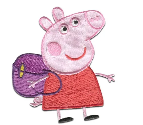 Peppa Pig Aufnäher, Polyester, Peppa Wutz © Rucksack - Aufnäher, Bügelbild, Aufbügler, Applikationen, Patches, Flicken, zum aufbügeln, Größe: 6,0 x 7,0 cm