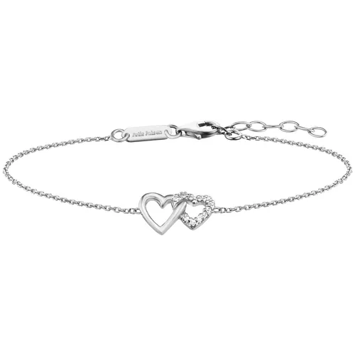 Julie Julsen Armband 925/- Sterling Silber mit 2 Herzen - Elegantes Armband aus rhodiniertem 925/- Sterlingsilber mit 12 funkelnden Zirkonia, ideal für Damen, Länge 19 cm, inklusive Geschenketui.