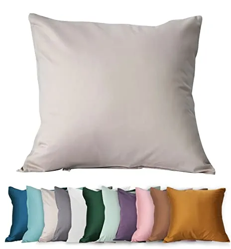 SALAD HOUSE Satin Kissenbezug 80 x 80 cm 100% ägyptischer Baumwolle, zierkissenbezüge, 400TC/Fadenzahl weiche Allergiker Pillowcases, Sofa kopfkissenbezug, kissenhülle, (Beige mit reißverschluss)