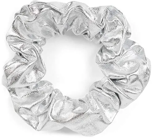 styleBREAKER Damen Metallic XXL Haargummi im Retro Style, elastisch, Scrunchie, Zopfgummi, Haarband 04027003, Farbe:Silber Metallic