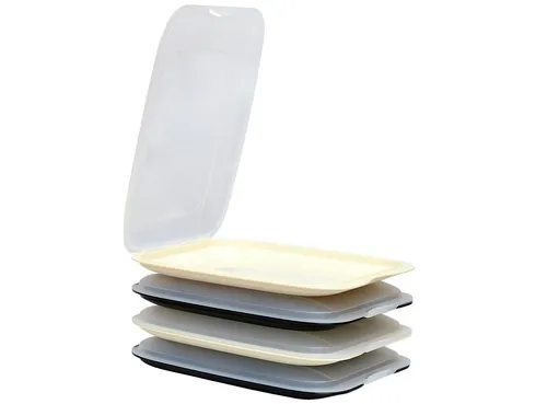 Engelland Frischhaltedose Aufschnittdosen, Aufschnittbox, PP-Kunststoff, BPA-frei, (Vorteils-Set, 4-tlg., mit transparentem Deckel), stapelbar, platzsparend, Ordnung im Kühlschrank, Organizer, Stapelbox