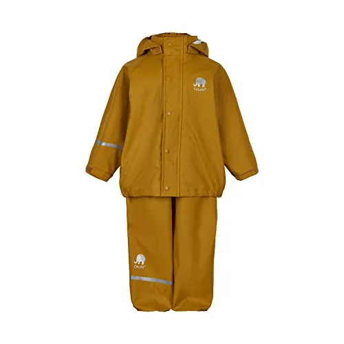 CELAVI Unisex Kinder Basic PU Rain Set – Regenjacke Buckthorn Brown, Größe 80 - Regenjacke und Latzhose für Kinder, atmungsaktiv, wind- und wasserfest mit einer Wassersäule von 5000 mm. Ideal für aktive Kinder, die bei jedem Wetter draußen spielen möchten.