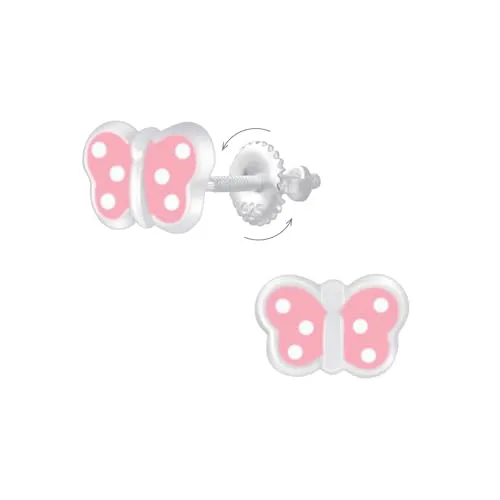 Monkimau - Schmetterling Schraubverschluss Kinder und Mädchen - Ohrringe, Ohrstecker, Ohrschmuck - aus 925 Sterling Silber, Sterling Silber - hypoallergen & nickelfrei, Motivgröße 5.0 mm x 9.0 mm