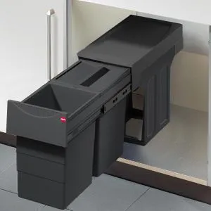 Hailo AS Tandem 15/15 Black Edition - 3666851 Einbau Abfallsammler - Haushaltszubehör, ideal für Unterschränke ab 30 cm, mit 2 Behältern für insgesamt 30 Liter, sorgt für Ordnung in der Küche.