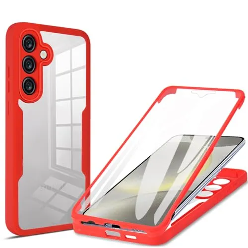 betterfon 360 Grad Hülle Kompatibel mit Samsung Galaxy S24 FE | Handyhülle mit eingebautem Displayschutz für Galaxy S24 FE | Rot