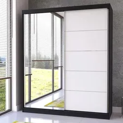 Schwebetürenschrank Bella 03, 183 cm, Schwarz/Weiß mit Spiegel