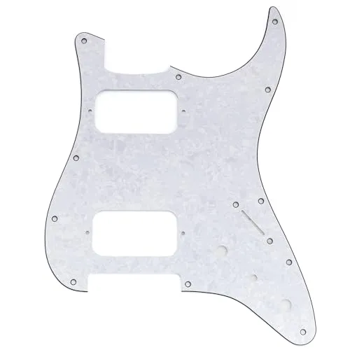 Musiclily Pro 11 Löcher ST Schlagbrett HH Gitarren Pickguard mit Runde Ecke 2 Unbedeckter Humbucker 2 Potis Mini Schalter Aussparungen für Fender Squier Strat Style E-Gitarre, 4-lagig White Pearl