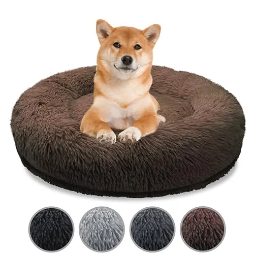 bluzelle Orthopädisches Hundebett für Mittelgroße Hunde, 80cm Donut Kissen Waschbar Memory Foam Rund, Hundekorb Hundekissen Flauschig Plüsch Kunstfell Weich, Farbe:Coffee