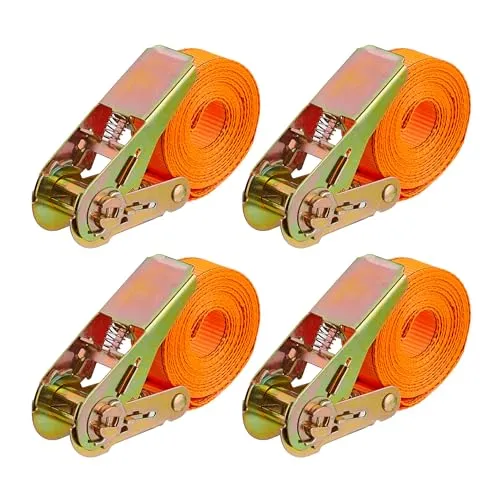 Relaxdays Spanngurte mit Ratsche, 4er Set, 4 m, 500 kg, Ladungssicherung Auto, Anhänger, reißfeste Zurrgurte, orange