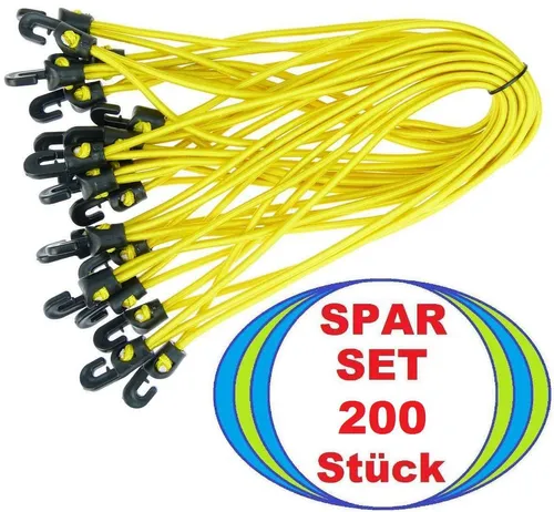 200x Zelt Planen Spanner 25 cm GELB mit Haken Planenspanner Spann Gummi Spannfix