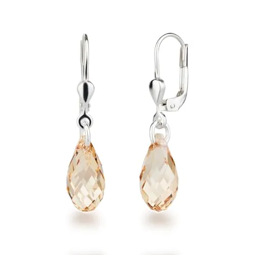 Schöner-SD Ohrringe 925 Silber mit kleinen Briolett Kristallen 13mm Crystal Aurora Boreale