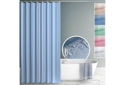 ANRO Duschvorhang aus Italien hochwertig verarbeitet mit Ösen und Haken aus Kuststoff Breite 120 cm (Packung, 1-tlg., Duschvorhang inkl. Aufhängeringe), robuster Vorhang für Stangenaufhängung in Größe 200x120cm in blau