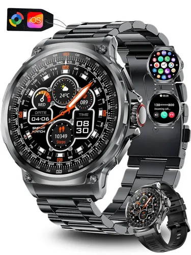 S&T Design Smartwatch Fitness Tracker Uhr für Herren mit Telefonfunktion Groß Smartwatch (iOS + Android) Geschenkbox, (Android und iOS), 1,85