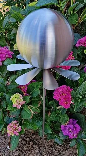 Jürgen Bocker Garten-Ambiente Blütenzauber Rotterdam Rosenkugel 15 cm Edelstahl Gartenstecker Deko mit Stab 80 cm (Edelstahl matt)