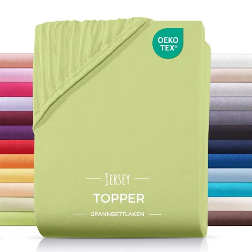 Carpe Sonno Topper-Spannbettlaken 200x200 cm - Grün - Hochwertiges Jersey Spannbettlaken aus 100% Baumwolle, bügelfrei und hautsympathisch. Mit Rundumgummi für perfekten Sitz. Pflegeleicht und Oeko-Tex® zertifiziert.