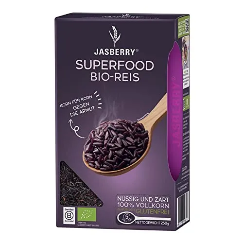 Jasberry - Superfood Vollkorn Reis 250g - Reis, der mit einer hohen antioxidativen Kapazität überzeugt. Jasberry übertrifft gängige Superfoods und bietet einen einzigartigen Geschmack – ideal für gesundheitsbewusste Genießer.
