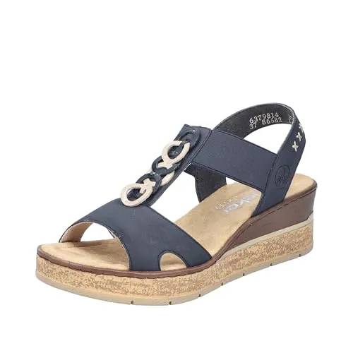 RIEKER Keilsandalette Damen Gr. 39, Nachtblau - Wanderschuhe in femininem Design, aus strapazierfähigem Nubuklederimitat mit Gummizug für perfekten Halt und Komfort beim Tragen.