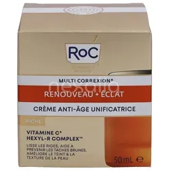 ROC Multi Correxion Anti-Aging Unifying Cream 50ml - Nachtpflege mit 10% Vitamin C, die Falten glättet und den Hautton verbessert. Spendet bis zu 24 Stunden Feuchtigkeit für einen strahlenden Teint.