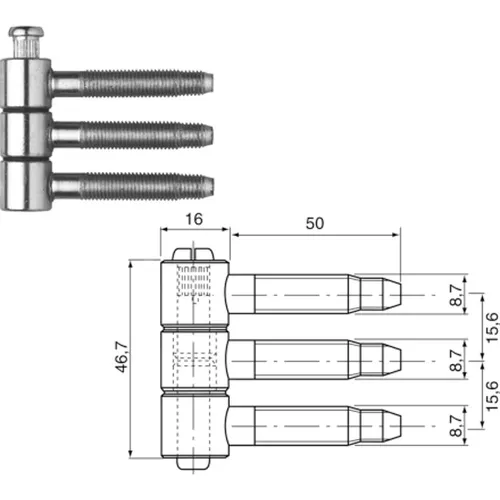 Steckband für Türen,  Grösse 16 vernickelt