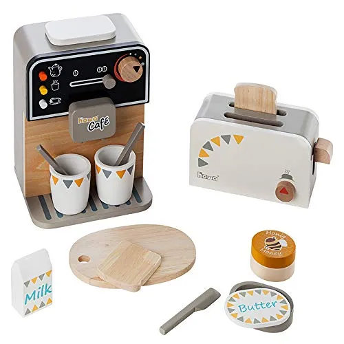 howa Kaffeemaschine und Toaster aus Holz incl. 13 TLG. Zubehör 4887