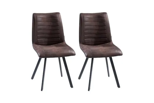 Home4You Esszimmerstuhl, 2er Set, Braun, Mikrofaser, Metall