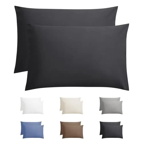 Sleeptime Kissenbezug 60 x 70 Anthrazit - 2er Set - 100% Baumwolle - Kissenhülle 60x70 - Mit Hotelverlsuss