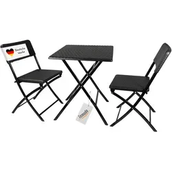 Balkon-Set Rattan-Optik – 1 Tisch + 2 klappbare Stühle - Gartenmöbel-Set in stilvoller Rattan-Optik, wetterfest und platzsparend klappbar – ideal für Balkon, Terrasse oder Garten.