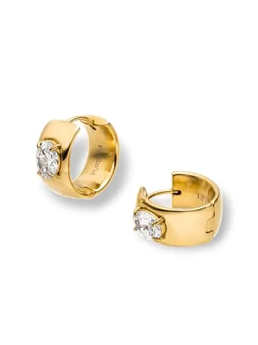 PURELEI® Glam Ohrringe – Glitzernde Creolen mit weißem Zirkonia – Edelstahl (Gold 14K vergoldet/Silber/Roségold 18K) – 18 mm funkelnde Statement-Ohrringe für Damen (Gold)