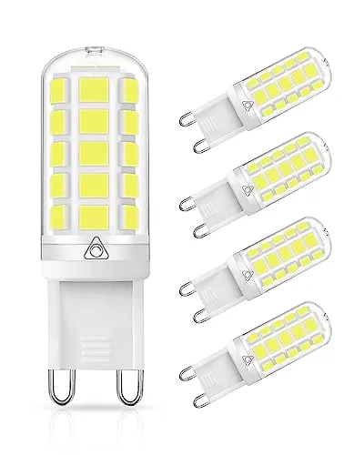 EvaStary G9 LED Lampe, Kaltes Weiß 6000K, 3W Leuchtmittel kein Flackern, LED Birne Ersetzt 40W Halogenlampe, 400 Lumens, Nicht Dimmbar, 5er